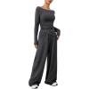 imageFloerns Womens 2 Piece Outfit Solid Scoop Neck Long Sleeve Tee with Pants SetGrey