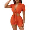imageFloerns Womens 2 Piece Outfit Tie Front Short Sleeve Crop Top with Shorts SetOrange
