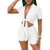 imageFloerns Womens 2 Piece Outfit Tie Front Short Sleeve Crop Top with Shorts SetWhite