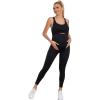 imageFloerns Womens Maternity 2 Piece Outfit Scoop Neck Crop Tank Top Legging SetBlack