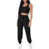 imageFloerns Womens Solid Drawstring Waist Jogger Set Crop Tank Top Two Piece OutfitBlack