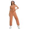 imageFloerns Womens Solid Drawstring Waist Jogger Set Crop Tank Top Two Piece OutfitCoral Orange