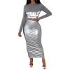 imageFloerns Womens Two Piece Outfit Graphic Print Crop Tee Metallic Pencil Skirt SetGrey