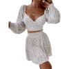 imageFloerns Womens Two Piece Outfit Sweetheart Neck Crop Top and Mini Skirt SetWhite Multi
