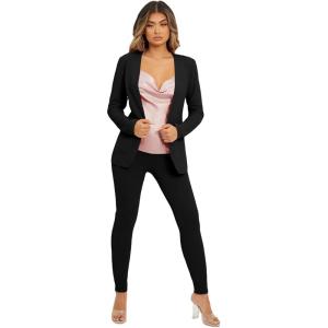 imageFloerns Womens 2 Piece Outfit Open Front Blazer Jacket with Leggings Set Business SuitBlack