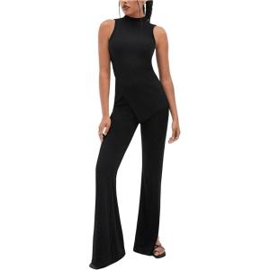 imageFloerns Womens Mock Neck Slit Hem Tank Top and Pants Set Two Piece OutfitBlack