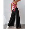imageFloerns Womens One Shoulder Crop Top Wide Leg Long Pants Set Two Piece OutfitBlack Floral