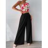 imageFloerns Womens One Shoulder Crop Top Wide Leg Long Pants Set Two Piece OutfitBlack Floral