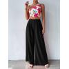 imageFloerns Womens One Shoulder Crop Top Wide Leg Long Pants Set Two Piece OutfitBlack Floral