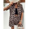 imageFloerns Womens 2 Piece Outfit Floral Print Button Front Shirt with Shorts SetBrown Leopard