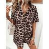 imageFloerns Womens 2 Piece Outfit Floral Print Button Front Shirt with Shorts SetBrown Leopard