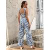 imageFloerns Womens 2 Piece Summer Boho Floral Print Knot Shoulder Zip Back Crop Cami Top and Maxi Pants SetBlue White Flower