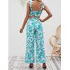 imageFloerns Womens 2 Piece Summer Boho Floral Print Knot Shoulder Zip Back Crop Cami Top and Maxi Pants SetMint Blue and White