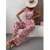 imageFloerns Womens 2 Piece Summer Boho Floral Print Knot Shoulder Zip Back Crop Cami Top and Maxi Pants SetRed and White