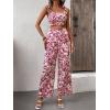 imageFloerns Womens 2 Piece Summer Boho Floral Print Knot Shoulder Zip Back Crop Cami Top and Maxi Pants SetRed and White