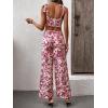 imageFloerns Womens 2 Piece Summer Boho Floral Print Knot Shoulder Zip Back Crop Cami Top and Maxi Pants SetRed and White