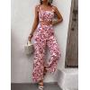 imageFloerns Womens 2 Piece Summer Boho Floral Print Knot Shoulder Zip Back Crop Cami Top and Maxi Pants SetRed and White