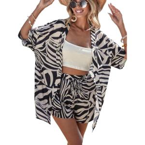 imageFloerns Womens 2 Piece Outfit Floral Print Button Front Shirt with Shorts SetBlack and White
