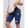 imageFloerns Womens Maternity Colorblock Ripped Roll Up Hem Pregnancy Denim ShortsDark Blue