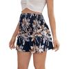 imageFloerns Womens Maternity Floral Print Shirred High Waist Wide Leg ShortsNavy Blue