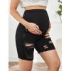 imageFloerns Womens Maternity Ripped Roll Hem Jeans Pregnant Denim ShortsA Black