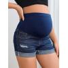 imageFloerns Womens Maternity Ripped Roll Hem Jeans Pregnant Denim ShortsInk Blue
