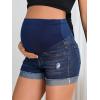 imageFloerns Womens Maternity Ripped Roll Hem Jeans Pregnant Denim ShortsInk Blue