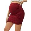 imageFloerns Womens Solid Maternity High Waist Ruched Bodycon Mini SkirtBurgundy