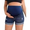 imageFloerns Womens Maternity Ripped Roll Hem Jeans Pregnant Denim ShortsInk Blue