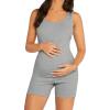 imageFloerns Womens Maternity Scoop Neck Sleeveless Tank Bodycon Romper Short Yoga JumpsuitLight Grey