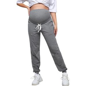 imageFloerns Womens Maternity Drawstring High Waist Solid Ripped SweatpantsA Grey