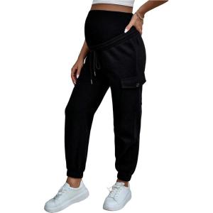imageFloerns Womens Maternity Drawstring High Waist Solid Ripped SweatpantsBlack