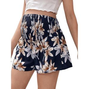 imageFloerns Womens Maternity Floral Print Shirred High Waist Wide Leg ShortsNavy Blue