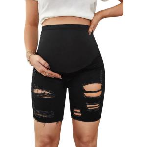 imageFloerns Womens Maternity Ripped Roll Hem Jeans Pregnant Denim ShortsA Black