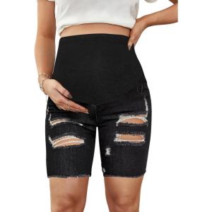 imageFloerns Womens Maternity Ripped Roll Hem Jeans Pregnant Denim ShortsDark Grey