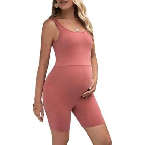 imageFloerns Womens Maternity Scoop Neck Sleeveless Tank Bodycon Romper Short Yoga JumpsuitCoral Pink