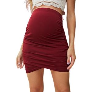 imageFloerns Womens Solid Maternity High Waist Ruched Bodycon Mini SkirtBurgundy
