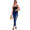 imageFloerns Womens Maternity High Waist Ripped Hem Denim Jeans Pants with PocketA Dark Blue
