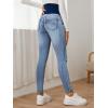 imageFloerns Womens Maternity High Waist Ripped Hem Denim Jeans Pants with PocketLight Blue