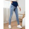 imageFloerns Womens Maternity High Waist Ripped Hem Denim Jeans Pants with PocketLight Blue