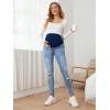 imageFloerns Womens Maternity High Waist Ripped Hem Denim Jeans Pants with PocketLight Blue