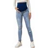 imageFloerns Womens Maternity High Waist Ripped Hem Denim Jeans Pants with PocketLight Blue