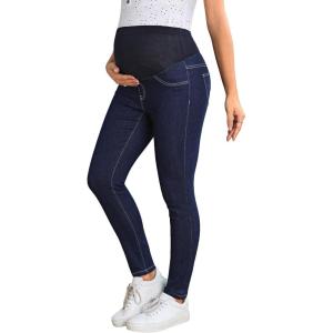 imageFloerns Womens Maternity High Waist Ripped Hem Denim Jeans Pants with PocketDark Wash