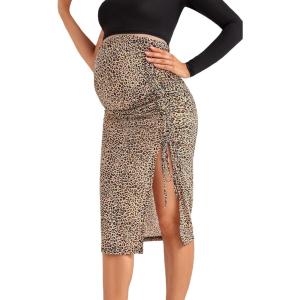 imageFloerns Womens Solid High Waisted Stretchy Tummy Control Bodycon Maternity Pencil SkirtBrown Multi