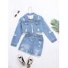 imageFloerns Girls 2 Piece Outfit Collared Button Up Long Sleeve Denim Jacket And Short Skirt Set Light Wash 1112Y