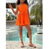 imageFloerns Girls Boho One Shoulder Sleeveless Jumpsuit Casual Textured Belted Wide Leg RomperBurnt Orange