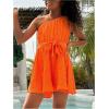 imageFloerns Girls Boho One Shoulder Sleeveless Jumpsuit Casual Textured Belted Wide Leg RomperBurnt Orange