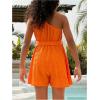imageFloerns Girls Boho One Shoulder Sleeveless Jumpsuit Casual Textured Belted Wide Leg RomperBurnt Orange