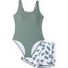 imageFloerns Girls Boho Tropical Print Sleeveless One Piece Swimsuits with Shorts Cover UpGreen Multi