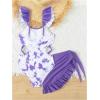 imageFloerns Girls Cut Out Ruffle Trim One Piece Swimsuit with Cover Up SkirtsPurple
